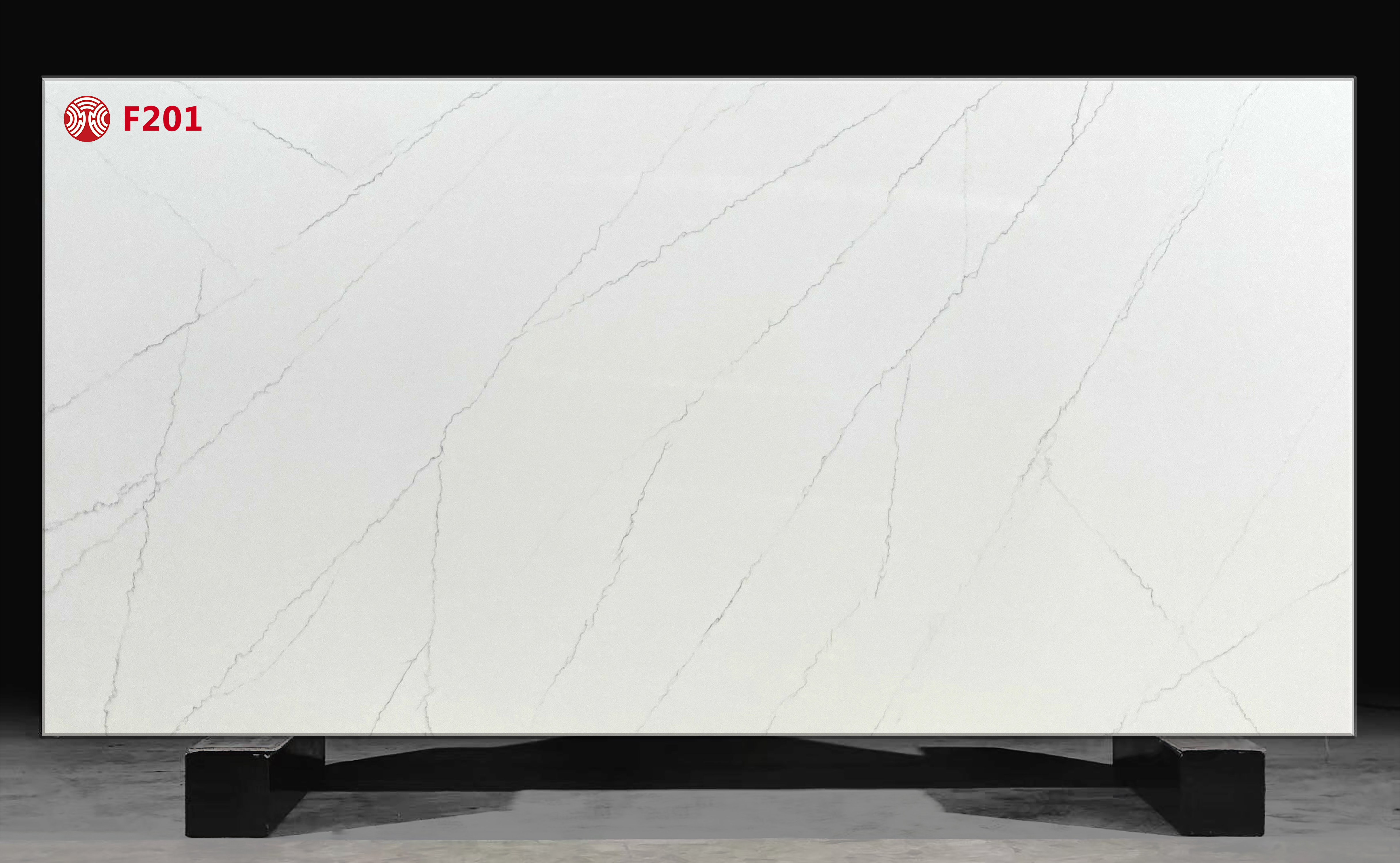  F201 White Marble Style Artificial Quartz Stone with Black Line