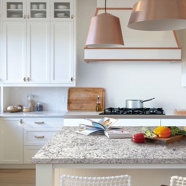 Floral White Quartz Kitchen Countertops 